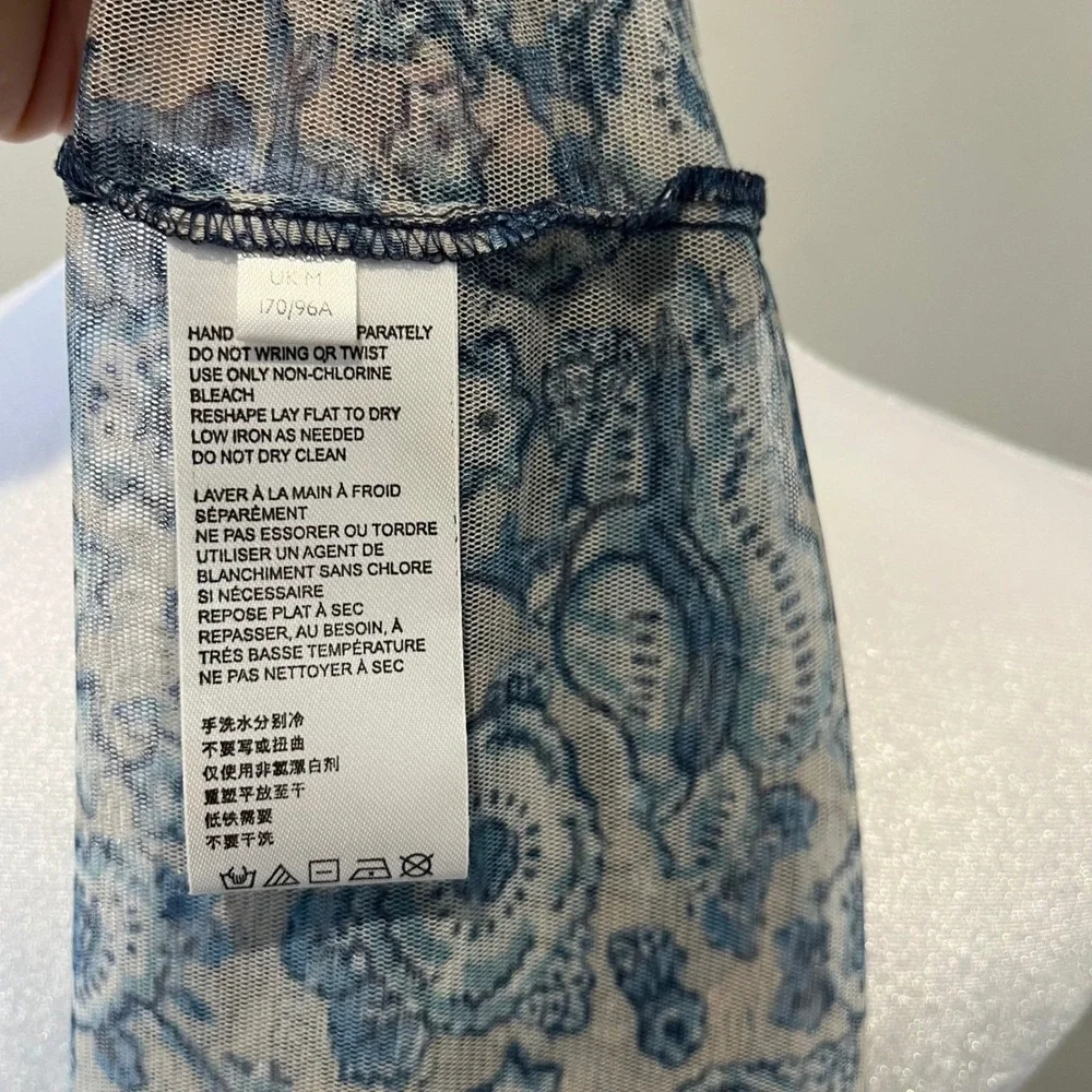 Free People Wanderers Midi Dress Blue Women's Medium Elephant Sheer Boho Coverup